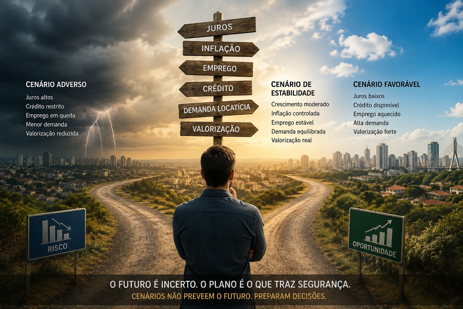 Cenários econômicos e seus efeitos sobre o patrimônio imobiliário: juros, inflação, emprego, crédito, demanda locatícia e valorização